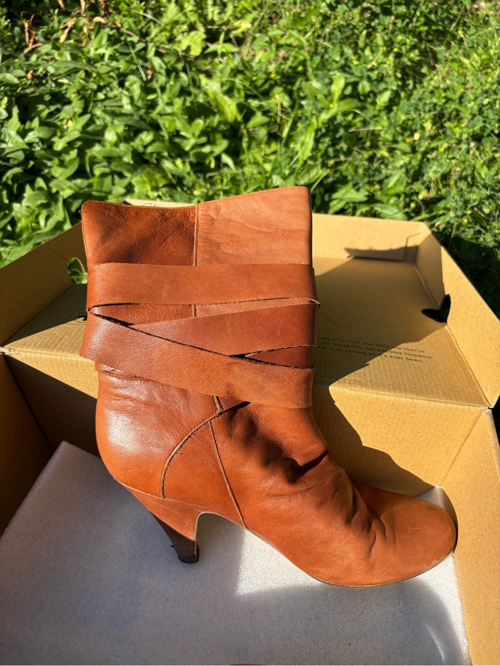 Women's Tan Leather Mid-Heel Ankle Boots